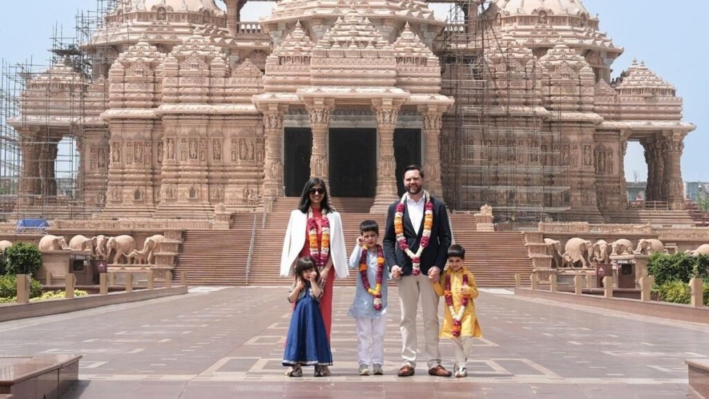 The family of the Vice President of America painted in the colours of India